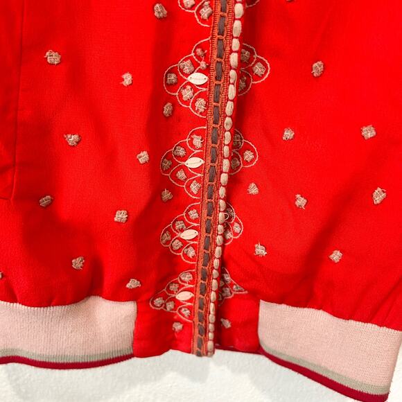 Anthropologie Conditions Apply Arabella Jacket Size XS Red Embroidered Bomber - Picture 16 of 16